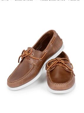 Men's Brown Leather Boat Shoes with Lace Tie